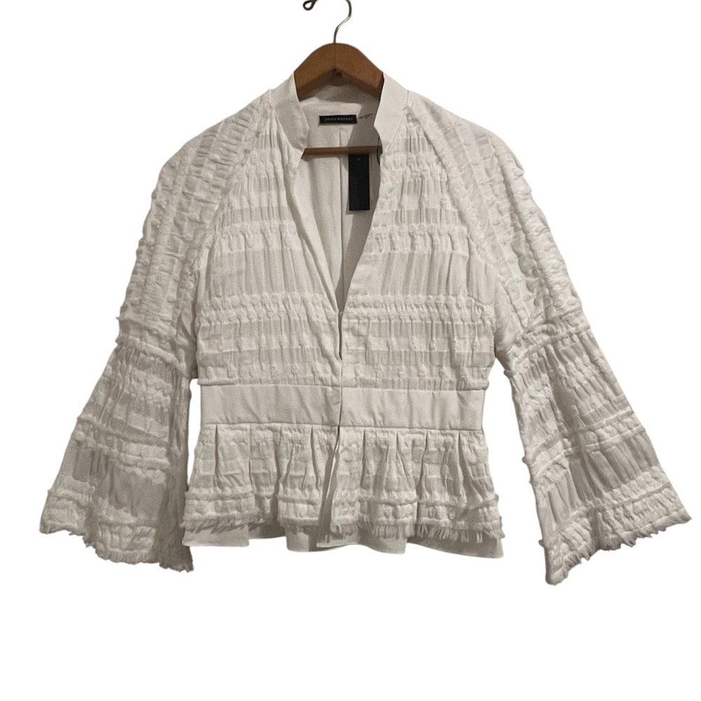 Natori White Ruched Peplum Jacket size 10 - Picture 3 of 10
